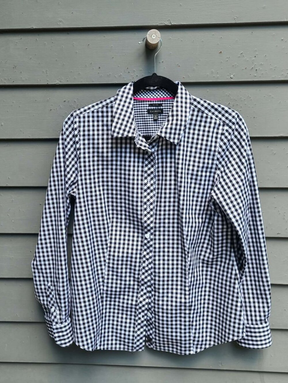 Talbots Black White Check Button Down Shirt size 6 NWOT